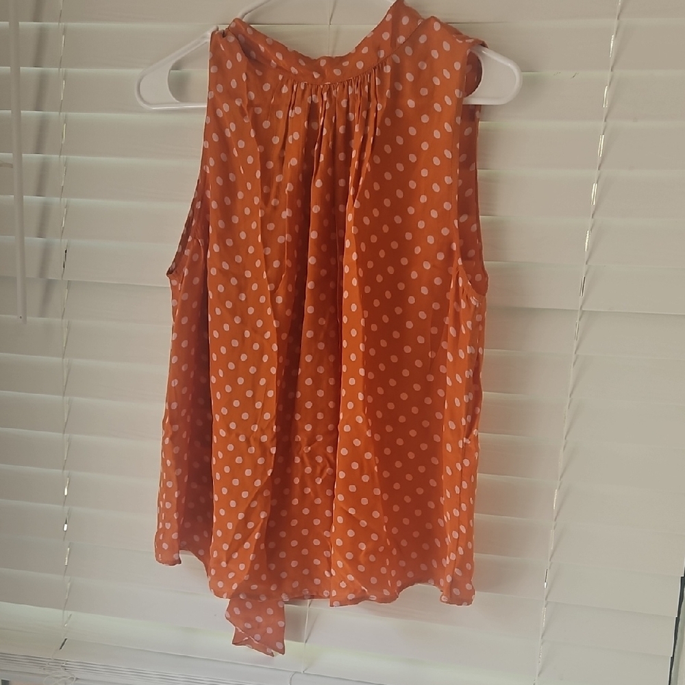 Mango Orange Top with White Polka Dots